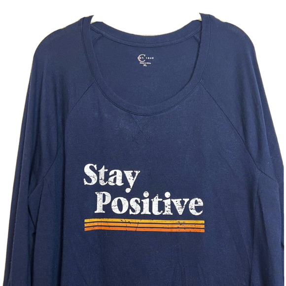 Cato est 1946 Womens Tunic Sweater XL Navy Blue Stay Positive Long Sleeve - Picture 2 of 6